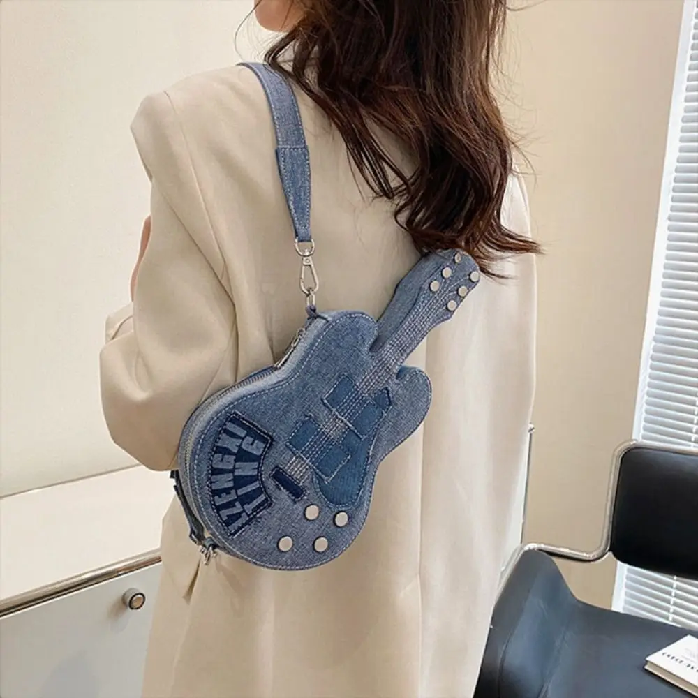 

Fashionable Vintage Guitar Crossbody Bag Large Capacity Y2k Denim Canvas Bag Handbag Casual Jeans Messenger Bag Women
