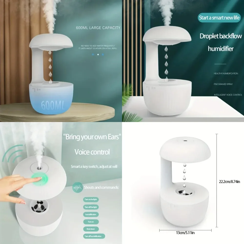 

Energy saving ultrasonic dynamic water droplet air humidifier with night light - Improved indoor air quality and fine mist - Lar