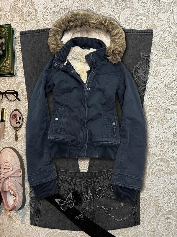 

Original Blue Workwear Jaet Women's Autumn Winter Vintage American Retro Sle Commute Slim Fit Cotton Blend Coat