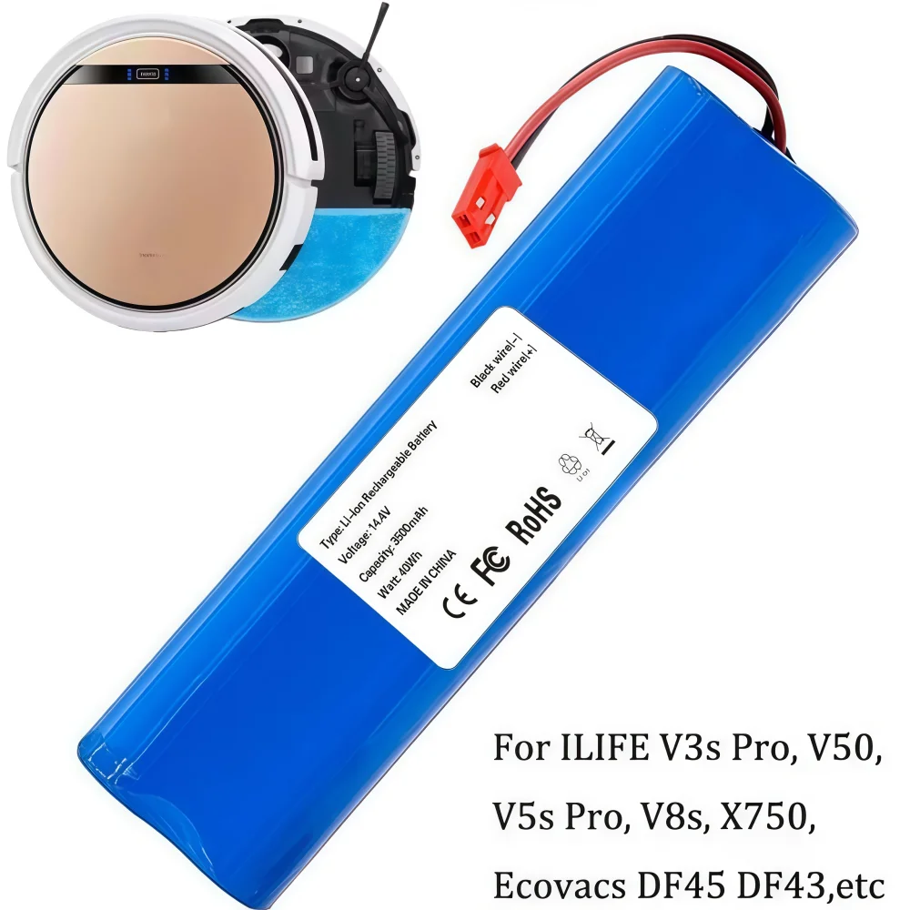 

14.4V 3500mAh Li-Ion Replacement Battery for iLife V3s Pro V50 V5s Pro V8s X750 Medion MD18500 18501 18600 Robot Vacuum Cleaner.