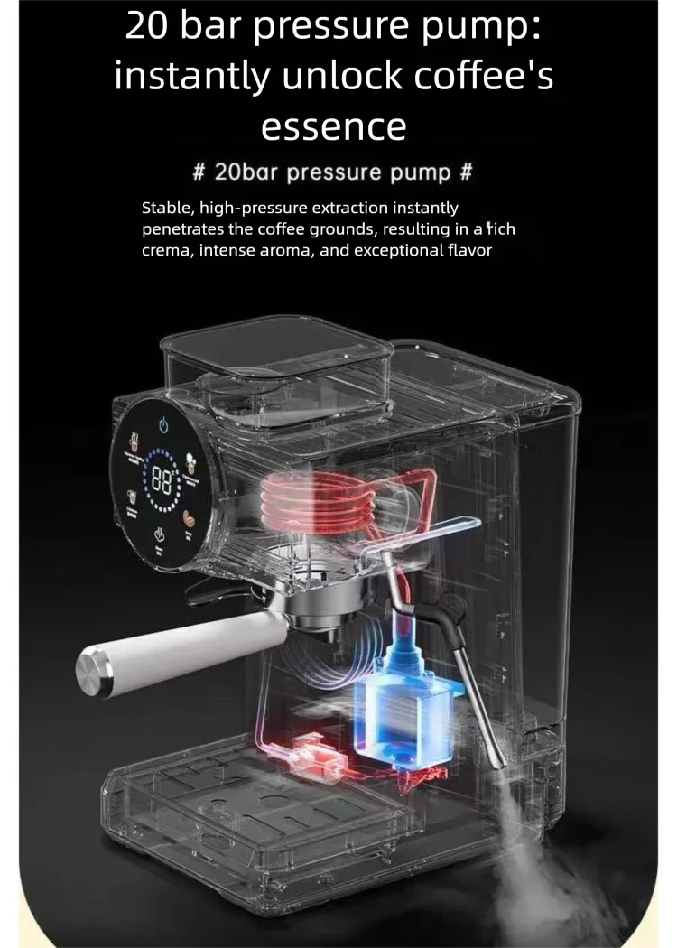 ماكينة اسبريسو تجارية عالية الأداء شاشة تعمل باللمس عرض درجة الحرارة ماكينة القهوة الأوتوماتيكية مع خزان الحليب للمخبز