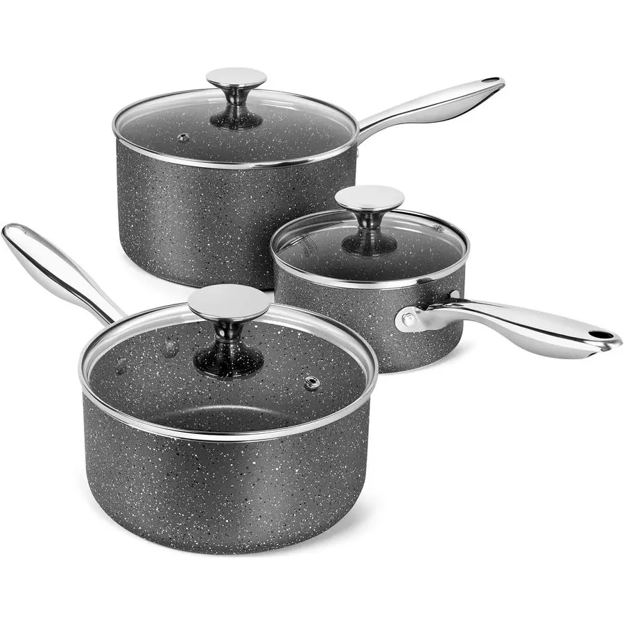 

Sauce Pans with Lids, Granite Saucepan Set of 3, 1.5Qt amp 2Qt amp 3Qt Nonstick Small Pots with NonToxic Coating, All Cooktops
