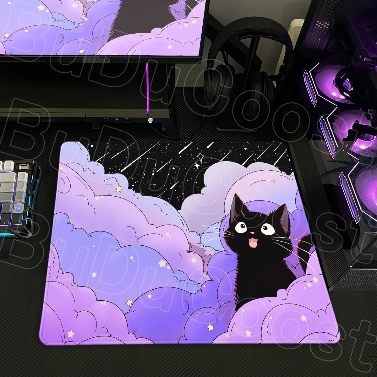 Square Portable Gaming PC Office Mausepad Purple Cloud Keyboard Deskmat HD Printing Anime Lovely Cat Mouse Pad Rubber Gamer Rugs