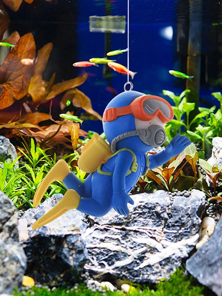 Diver aquarium tank ornament items decoration cute little diver float ornament tank landscaping decoration bright adjustment