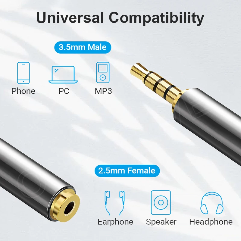 Conector Jack de 3,5mm a 2,5mm, adaptador de Audio de 2,5mm, conector macho a hembra de 3,5mm para Cable Aux de altavoz, auriculares, conector de