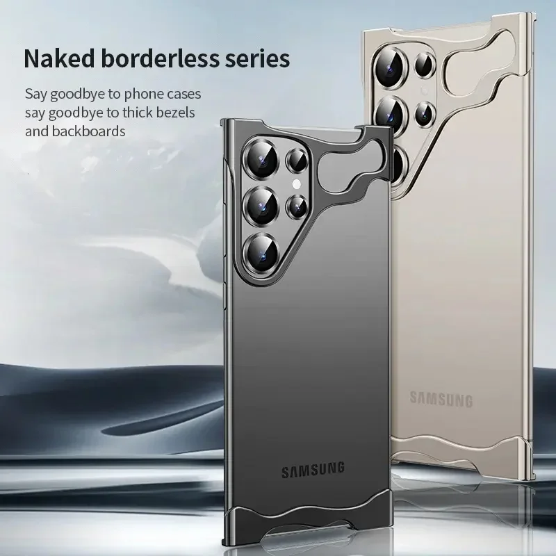 Naked Feel Alloy Pad Phone Case Alien Metal Galaxy S23 Borderless Case Shockproof For Samsung S24 Ultra Bumper Screen Protector