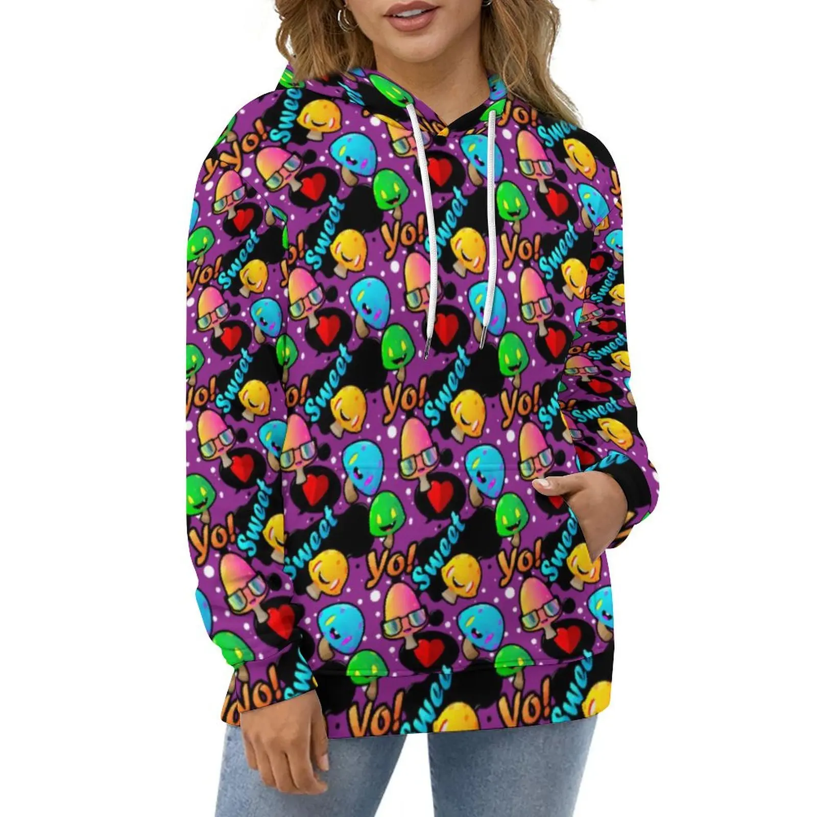 Magic Mushroom Casual Hoodies Cute Cartoon Print Funny Design Loose Hoodie Winter Long-Sleeve Harajuku Oversized Tops