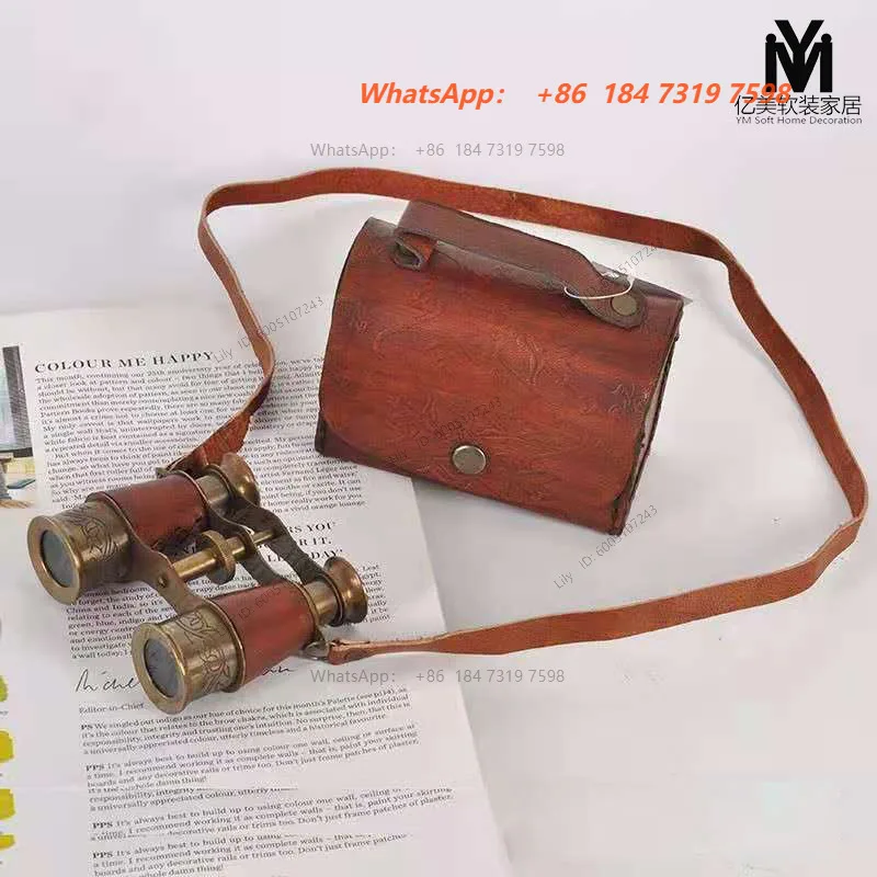 Retro nautical leather box binoculars, mini small telescopes, pirate nostalgia, collectible trinkets