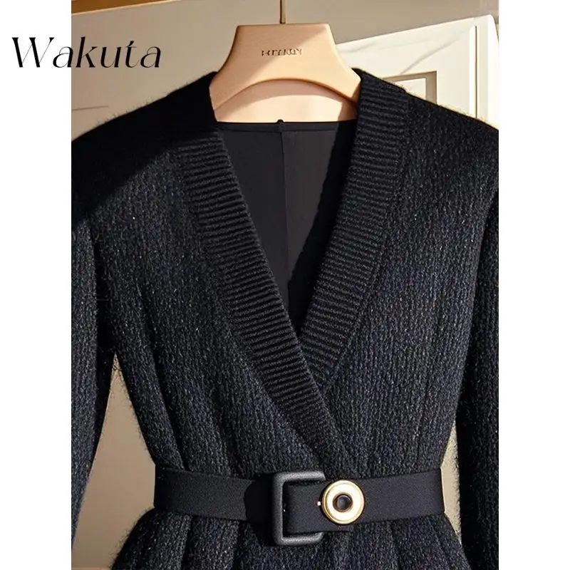 WAKUTA Elegant V-neck Long-sleeved Mirador Knit Casual Sweaters Temperament Versatile Fall Knit Jacket Poleras De Invierno Mujer