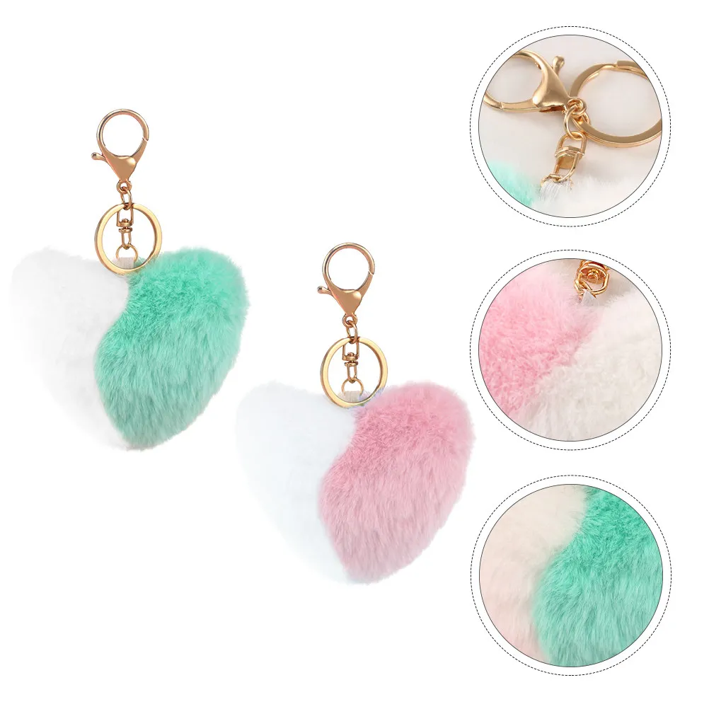 

2 шт. Брелок-сердечко с помпоном, креативный брелок из сплава, подвеска для сумки, украшение для автомобиля, стильный аксессуар для ключей, подарок