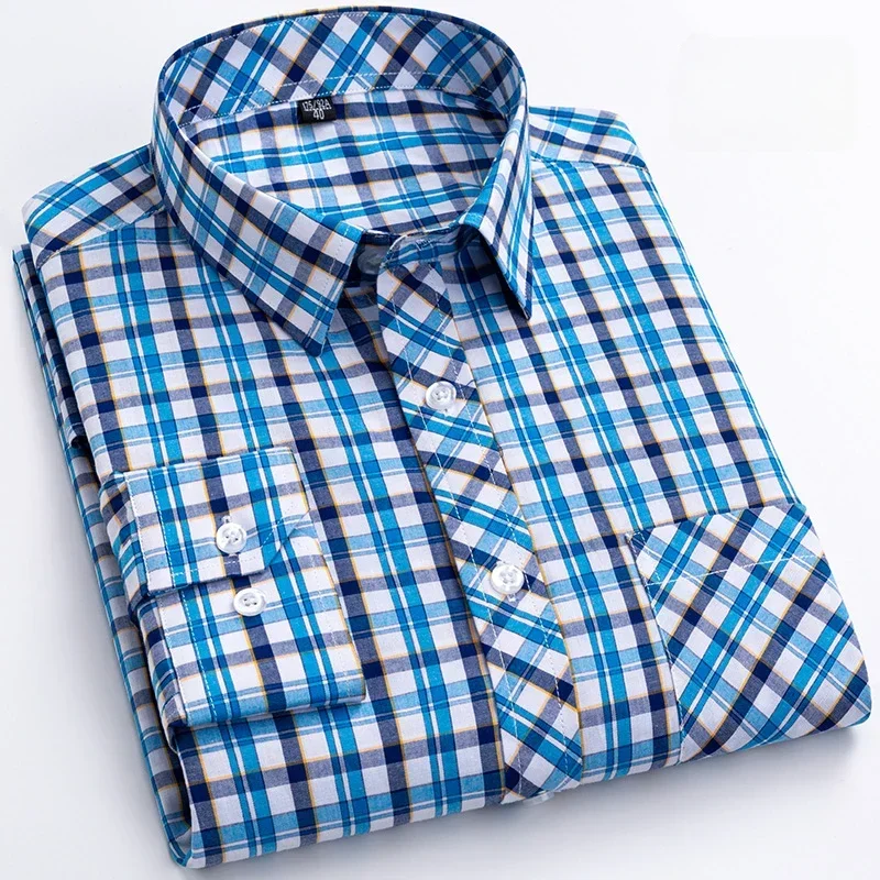 New in shirt over size 8XL100%cotton fashion long-sleeve shirts for men slim fit casual plain shirt thin plaid hawaiian clothes