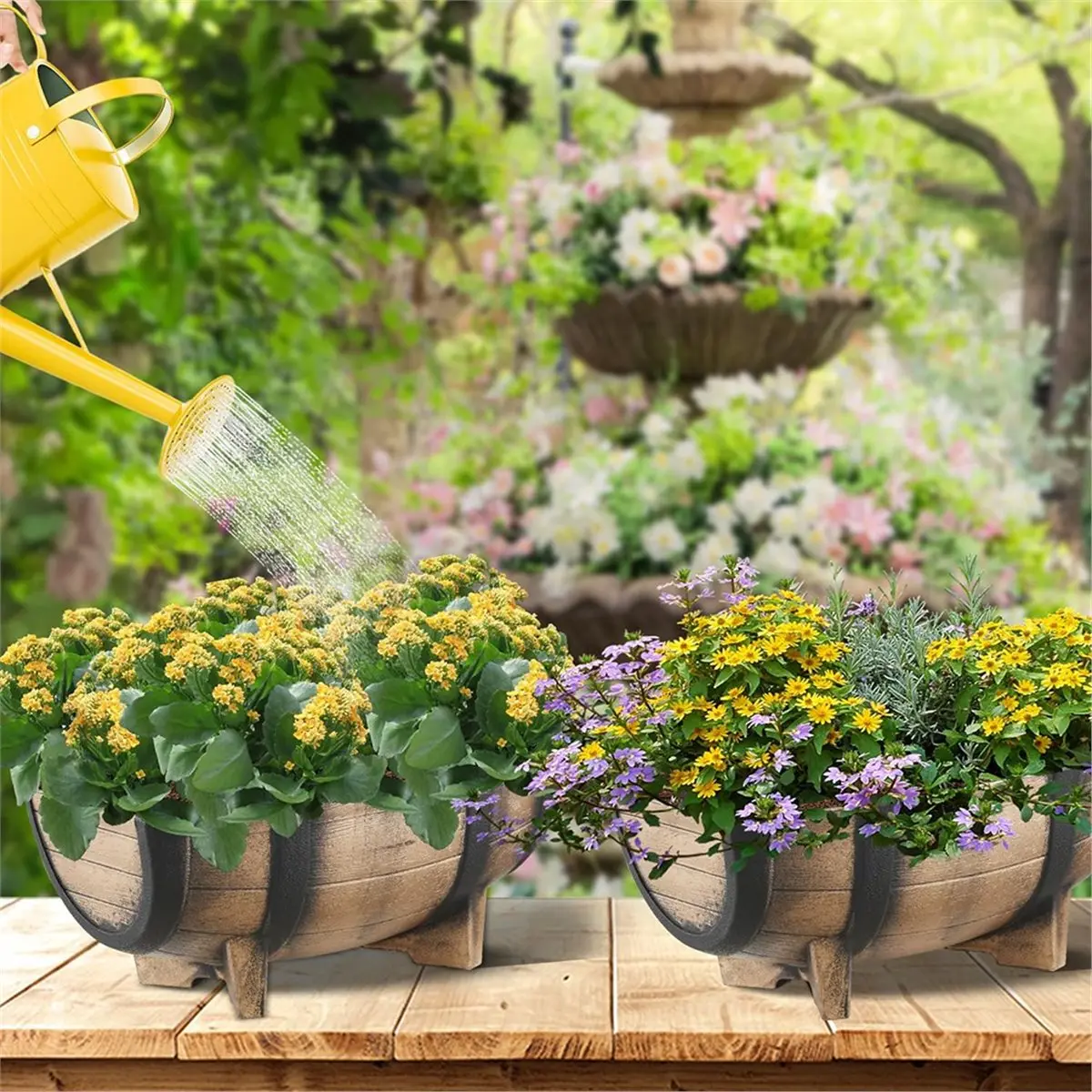 Homegood Rectangular Half Flower Pots Faux Planter Containers for Indoor & Outdoor Use Perfect for Displaying Garden