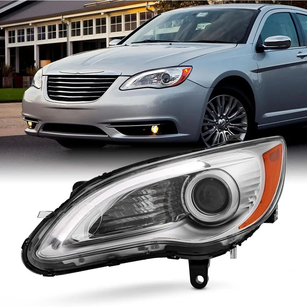 - Fit 2011-2014 Chrysler 200 [Halogen Type] Projector Chrome Headlight Headlamp Driver Left Side w/LED DRL Running