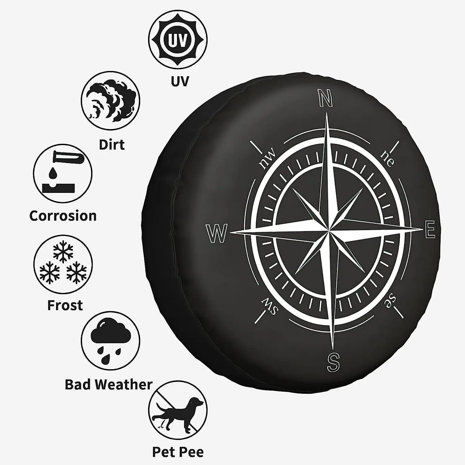 Compass Print Spare Tire Cover Weatherproof Dust-Proof Wheel Cover for Jeep Wrangler FJTrailer RV SUV Truck 14 15 16 17 Inch