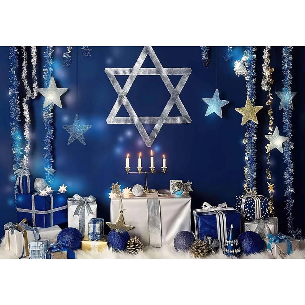 Allenjoy Hanukkah Celebration Candles Backdrop