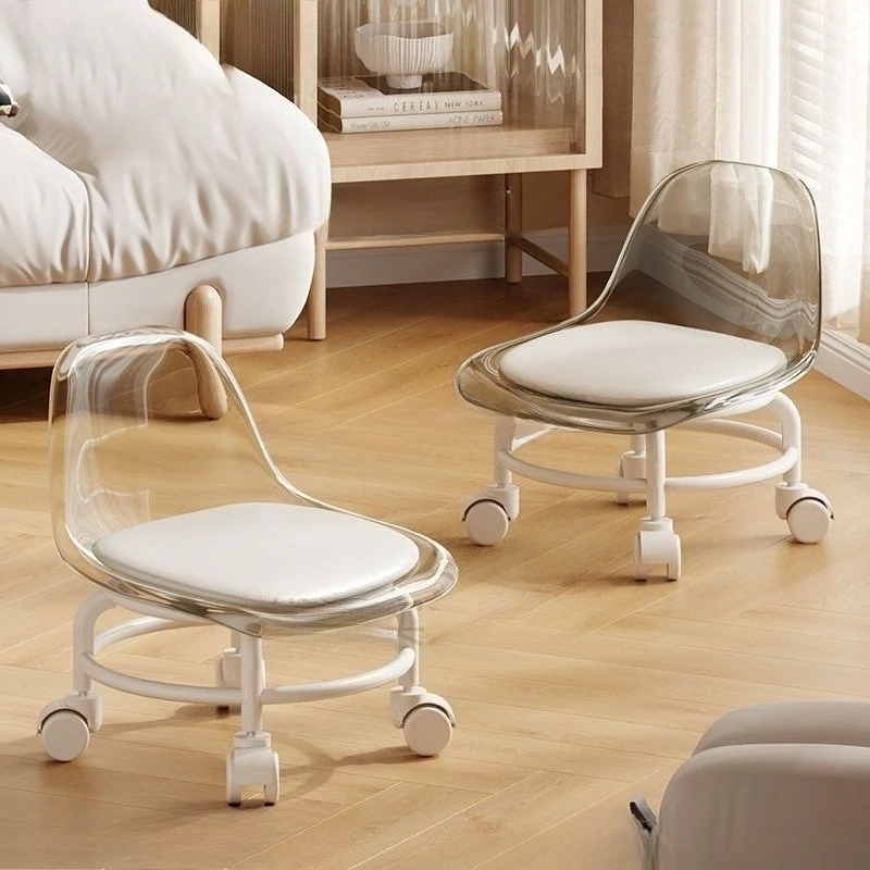 

Acrylic Swivel Wheels Silent Rolling Stool for Kids with Backrest German Design Home Shoe Changing Bench Small Stool