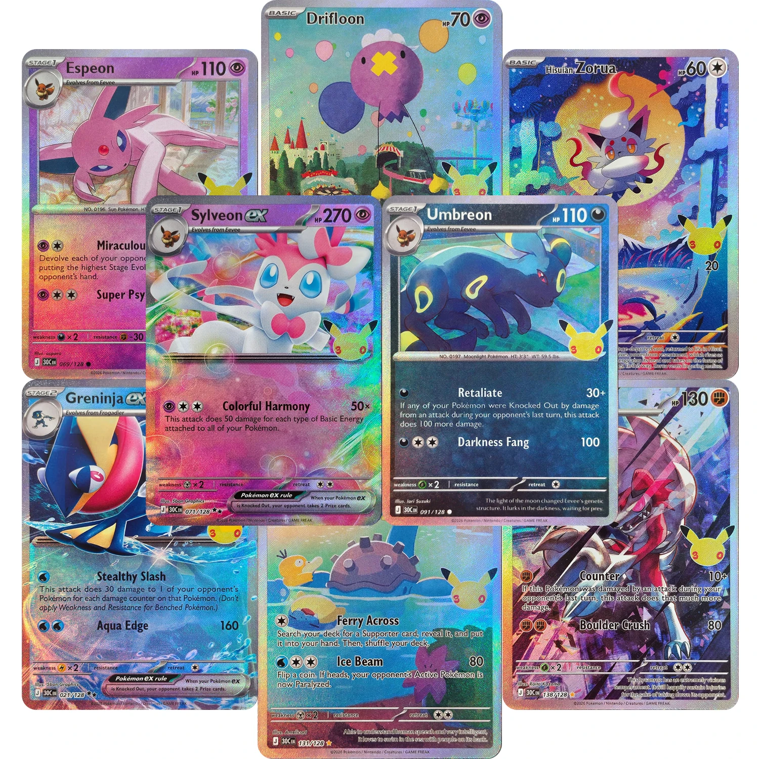 DIY TCG PKM Card M6a 30th Celebration Sylveon Espeon Umbreon Greninja EX Holographic Holo Foil  Anime Game cards Gift