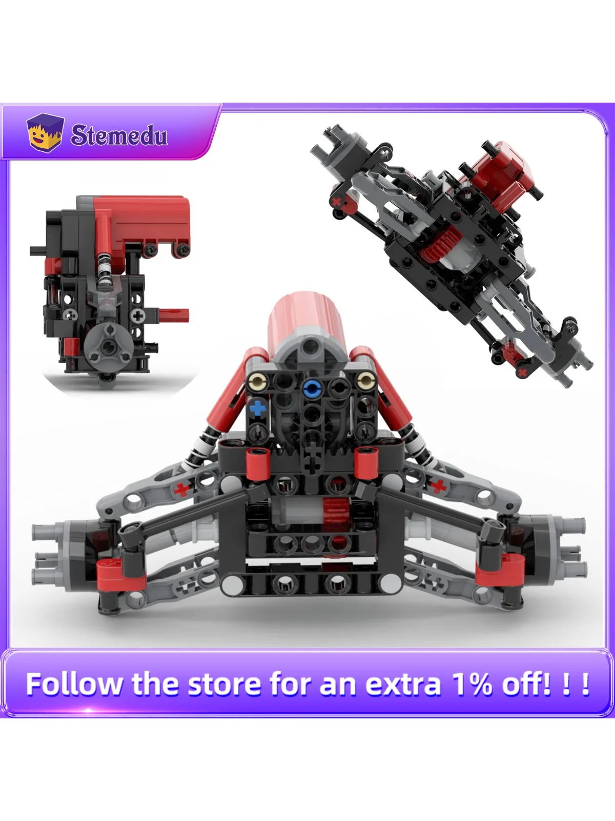 MOC 4WD Voiture à direction avant, technologie de 4ème différentiel, véhicule, essieu avant, amortisseur, suspension, pièces de châssis, servomoteur