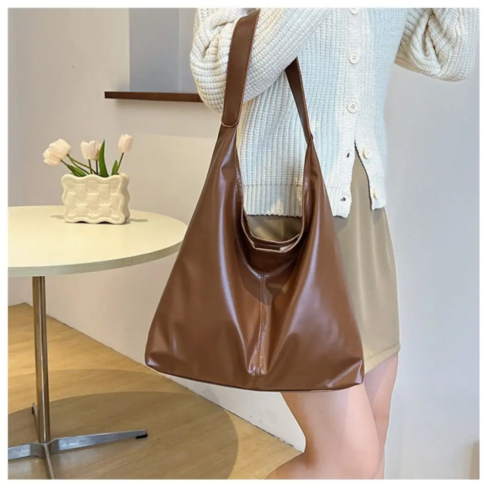 

Повседневная однотонная сумка через плечо, большая вместительная глянцевая сумка-тоут, мягкая сумка