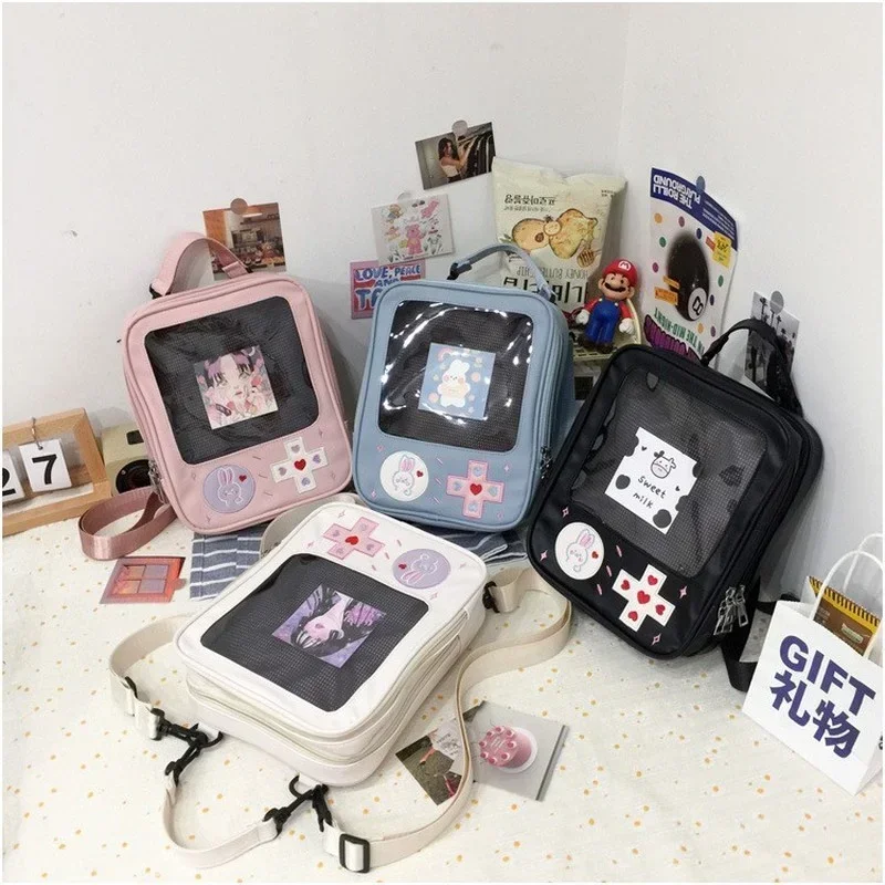 Simpatica borsa Kawaii trasparente zaino Pin Display zaino trasparente borsa a tracolla donna Bunny Girl Lolita zaino borsa