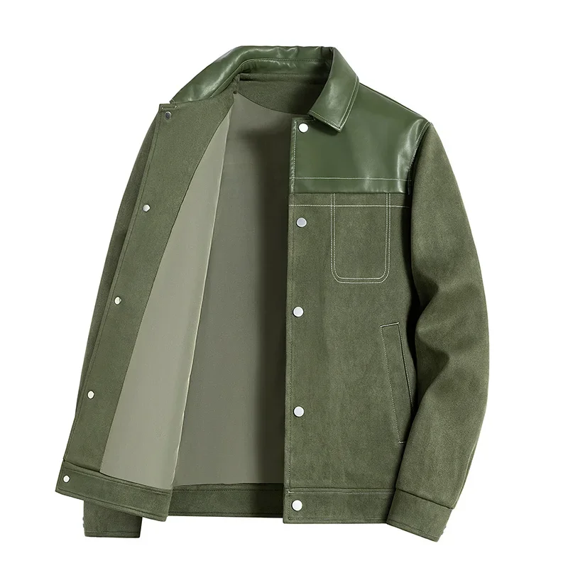 Men's Clothing Suede Outerwear Men's Spring Casual High end Patchwork Leather Coat 2024 New Spring Lapel Jacket