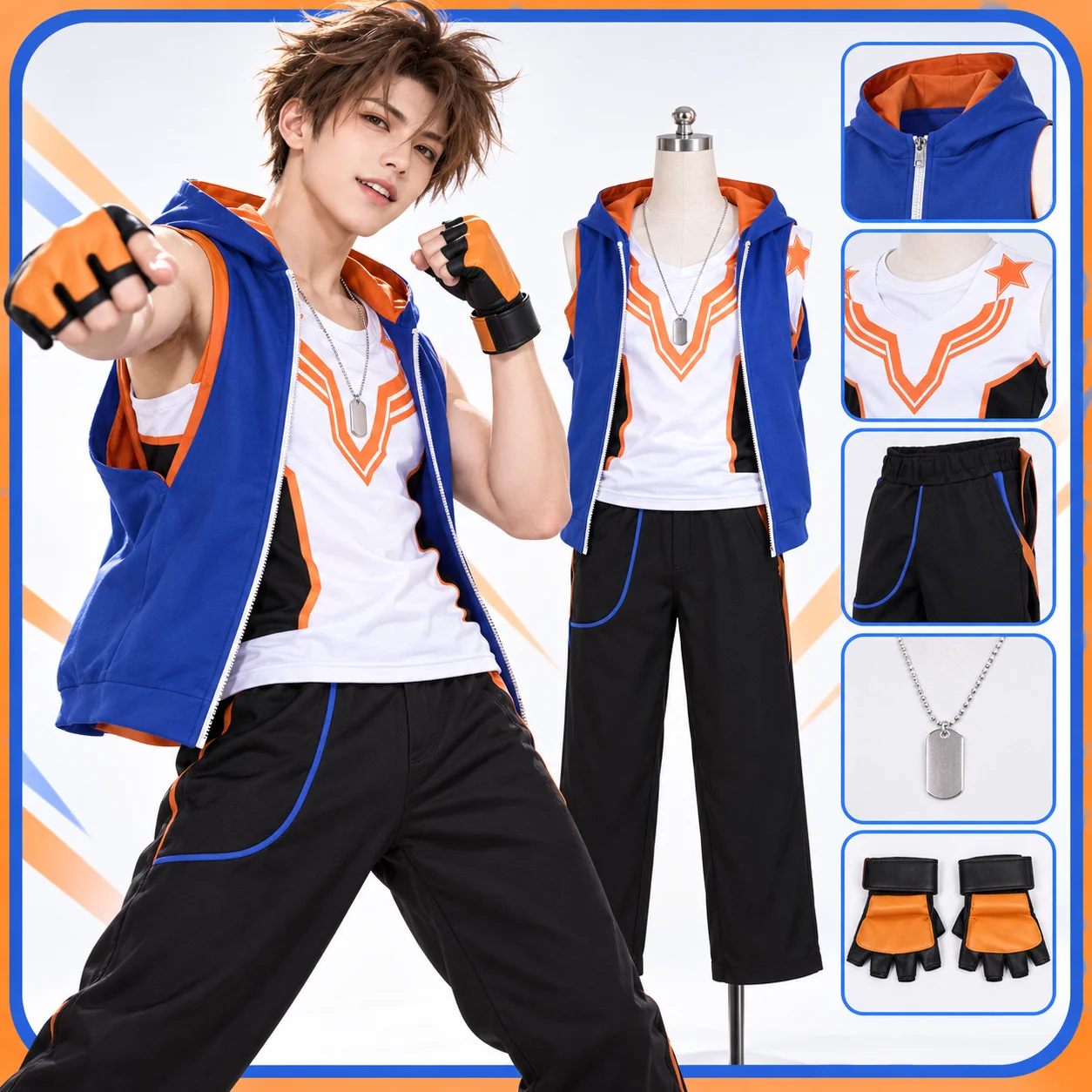 Vêtements d'extérieur de cosplay inspirés du style de Luke, avec costume de cosplay Street Fighter, manteau, haut, pantalon, tenue, combinaison de combat pour homme, costume d'Halloween.