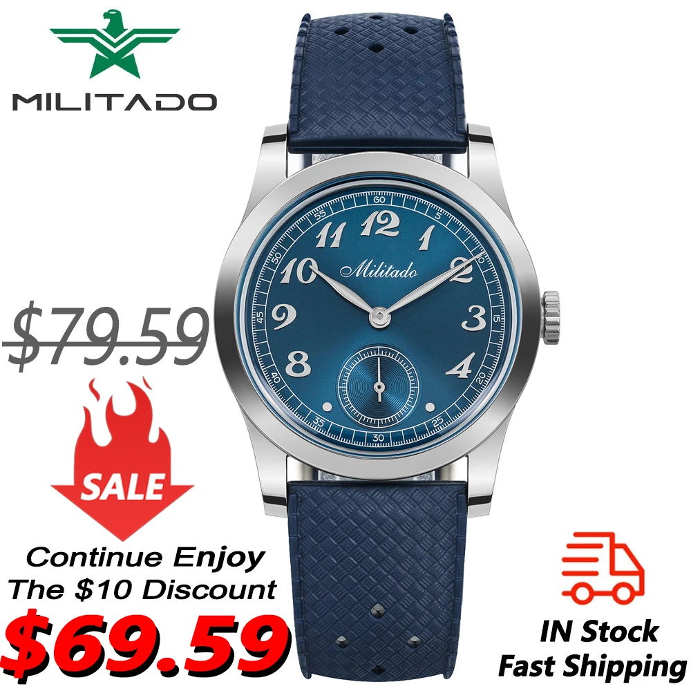 

Militado ML01 VD78 Quartz Movement Watch 100m Water Resistance Wristwatch Domed Hardlex Crystal Stainless Steel Watches Men