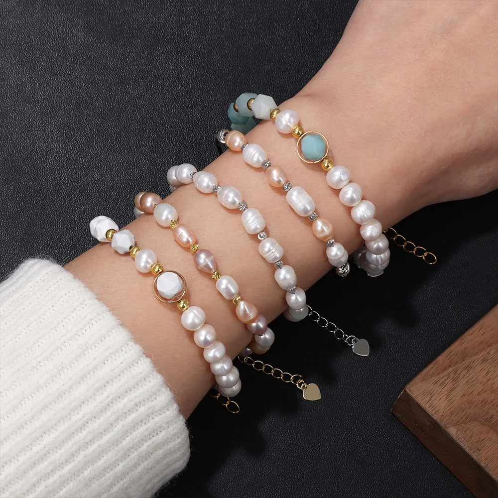 Elegant Freshwater Pearl Bracelet Women Baroque Natural Pearl Beads Bracelets Female Bangles Fashion Jewelry Girls Wedding Gifts