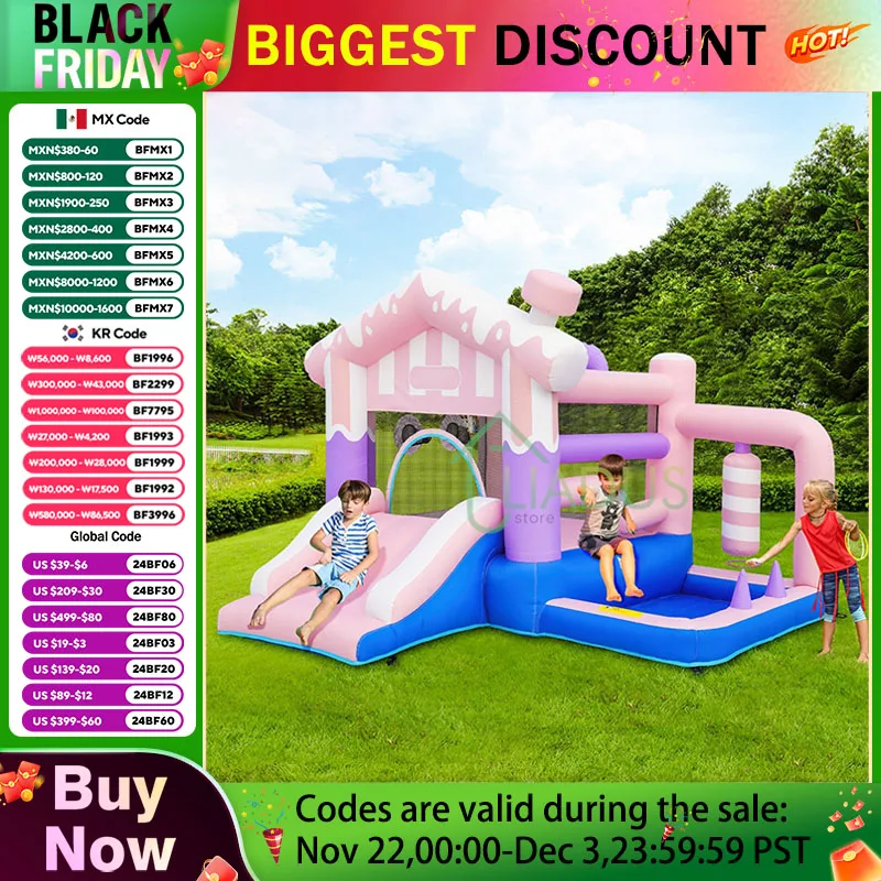 Air Bounce House for Children Inflatable Castle with Slide Pool Children Outdoor Game Play House Courtyard  Pink Bouncy Castle