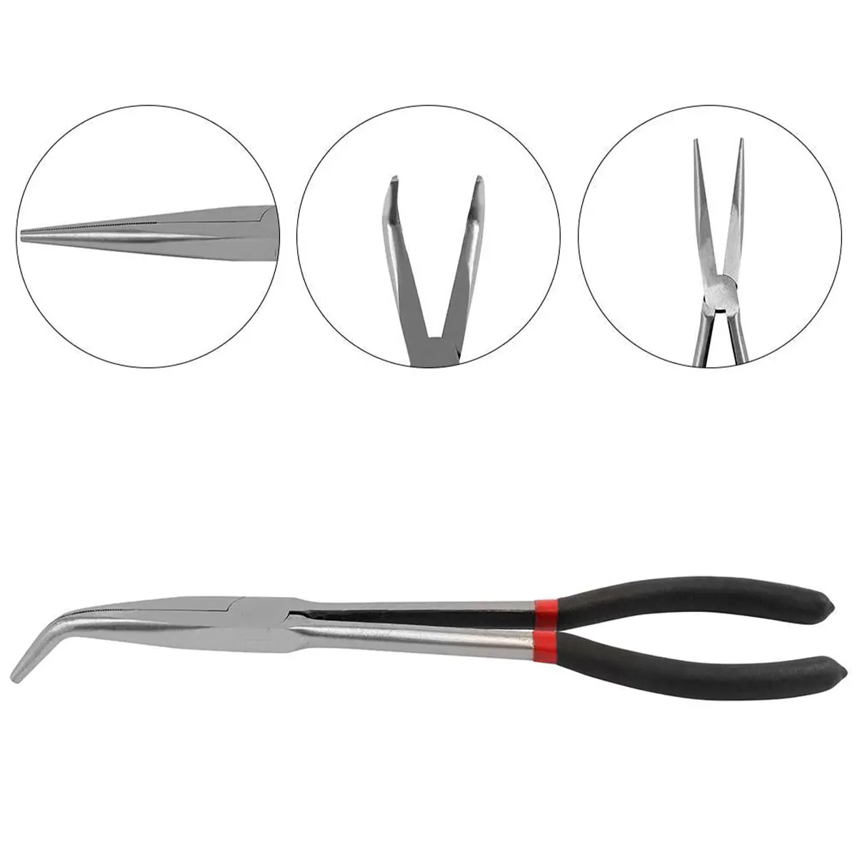 3/5 pièces pince à nez pointu à long manche en acier au carbone anti-dérapant pince droite à long manche pince à nez incurvé