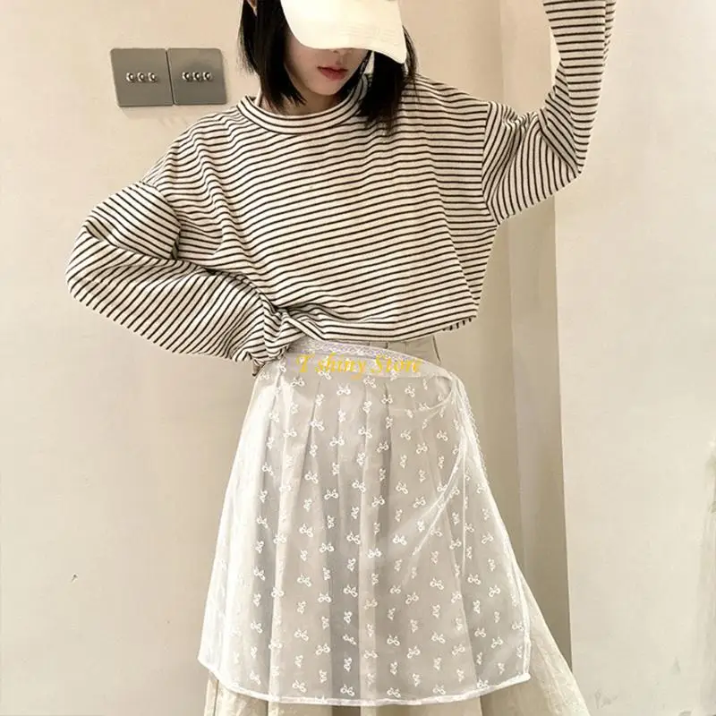 N58F Unique Charm Lace Overlay Hip Skirt 2 Color Black White Fart Skirt Adjustable Tied Design Multipurpose Headscarf