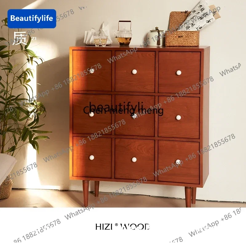 183F Antique storage cabinet in nine-bucket cabinet, cherry wood retro style drawer side cabinet