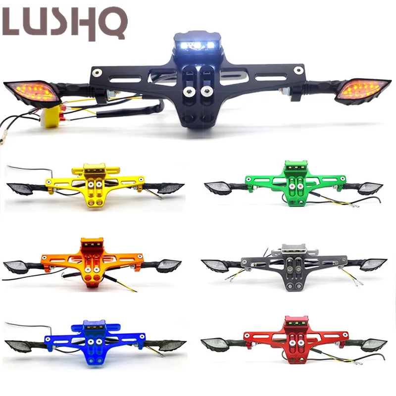 

Motorcycle License Plate Holder Number Tail Tidy With LED For HONDA KAWASAKI BMW YAMAHA SUZUKI Motocross Turn Signal Light