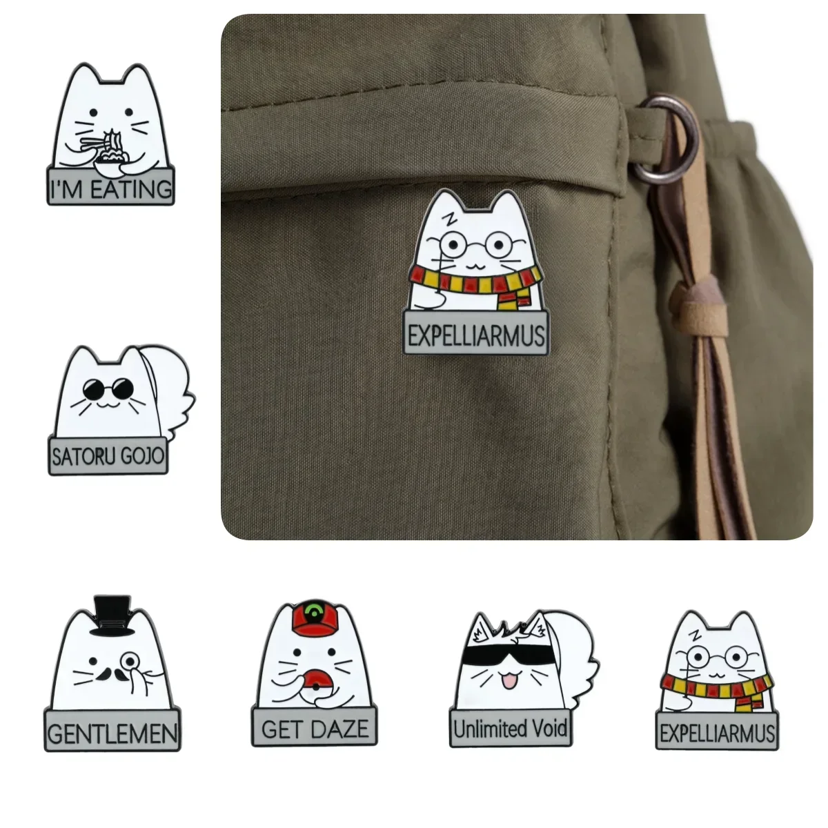 Cartoon Funny Little White Cat Brooch Enamel Cute Animal Badge Fashionable Personality COS Bag Clothes Pins Fit Boy Girl Gift