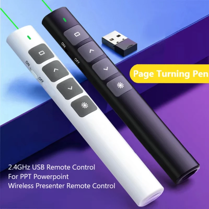 Wireless Presentation Page Clicker Powerpoint Pen 2.4GHz USB Remote Control Flip Pen for Office Teaching Projector PPT Presenter