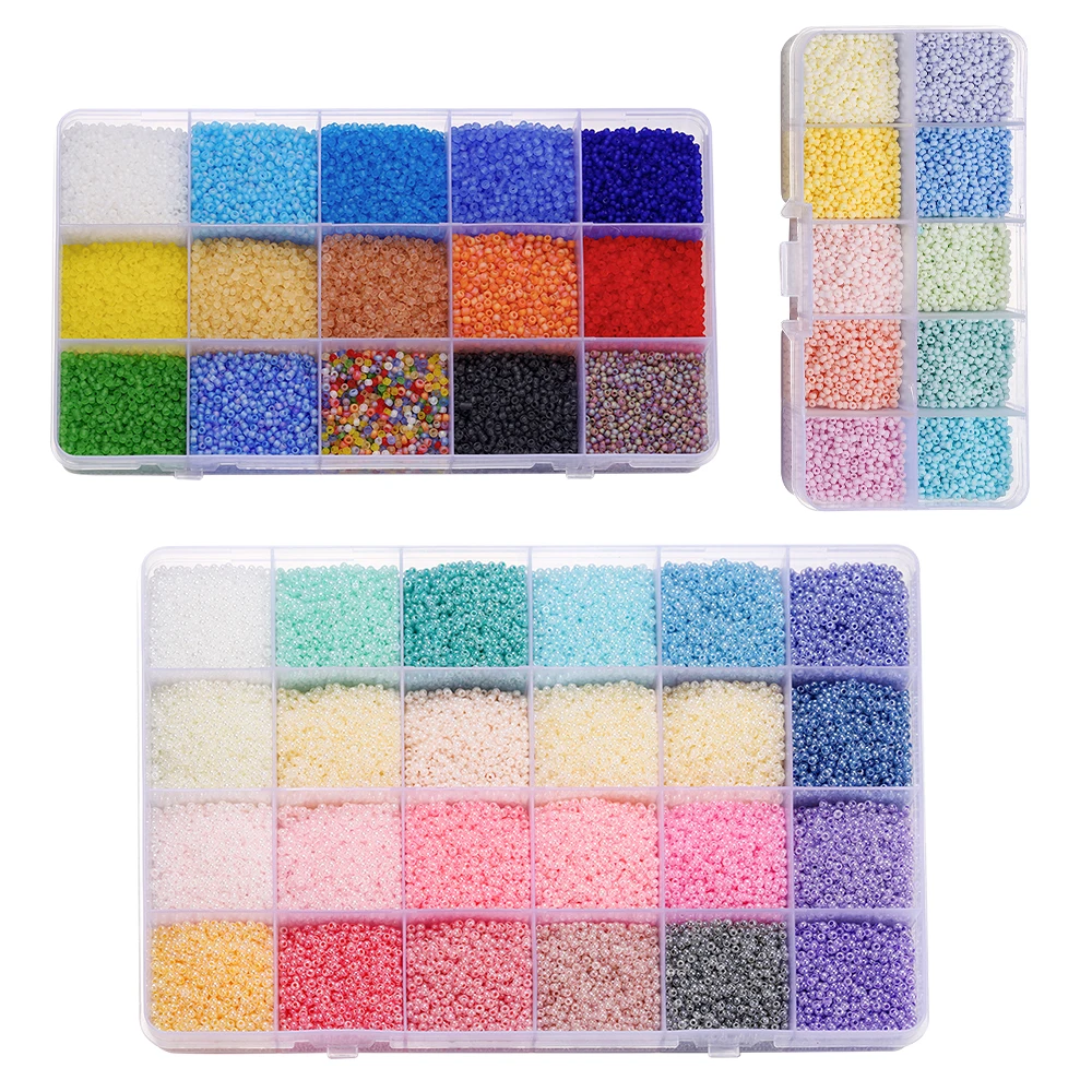 10-24 Colors Beads Jewelry Making Kits 2/3mm Colorful Glass Seed Beads for Kid Girl Bracelet Necklace DIY Kit Jewelry Making Set