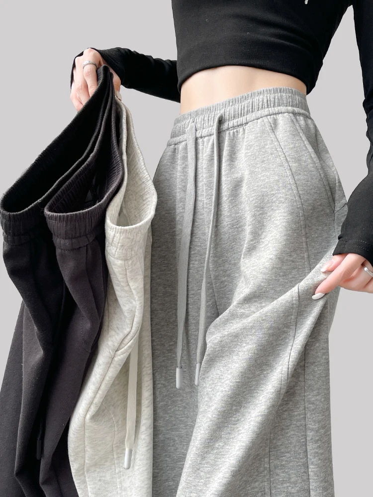 Pantalones de Pierna Recta de Cintura Alta para Mujer, Estilo Deportivo, Banana Poplar, Primavera Otoño, Talla Pequeña, Panta...