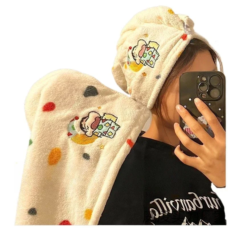 

Cute crayon small new dry hair cap women's water-absorbing quick-drying bag hair shower cap adult shampoo hair wipe coral fleece