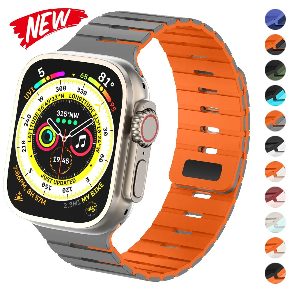 Magnetic Silicone Strap For Apple Watch Ultra 3 2 49mm 46mm 45mm 44mm 42mm Soft Sport Bracelet Band for Series 11 10 9 8 7 6