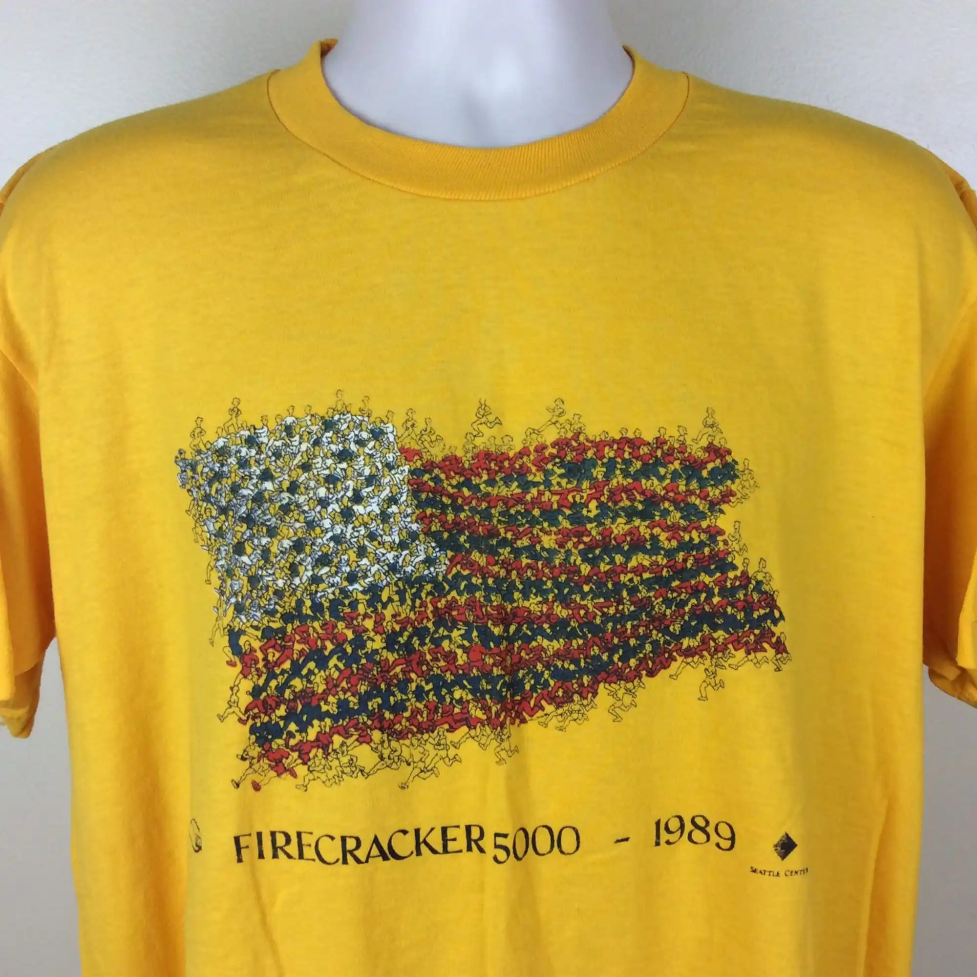 Vtg 1989 Firecracker 5000 TShirt Gold Yellow XL 80s Running Race