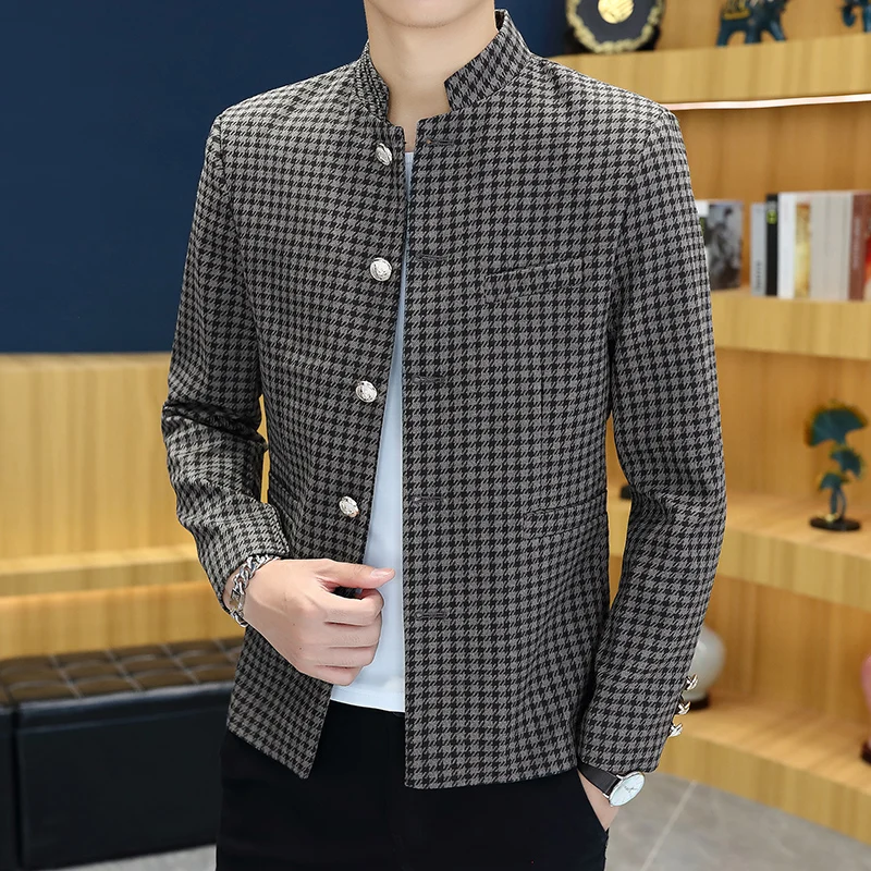 

Casual Slim Fit Men's Cheered irt Jaet Stand Collar Spring Autumn Outerwear Youth Faion Stand Length Polyester Blend