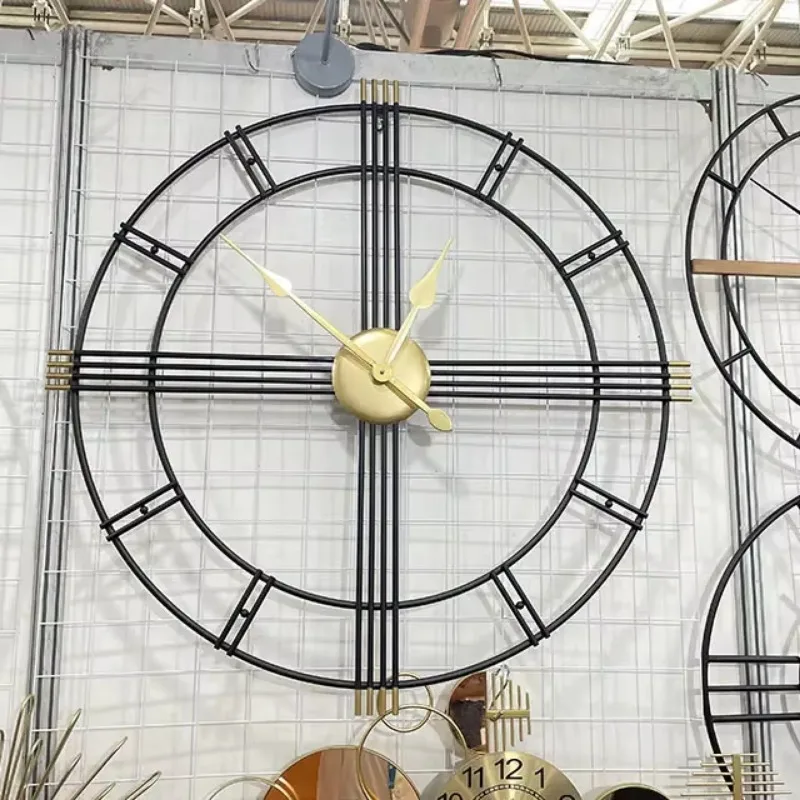 

80cm Great Details Metal Silent Decorative Quartz Metal Wall Clocks Big Modern Outdoor Large Gold Round Iron Wall Clock