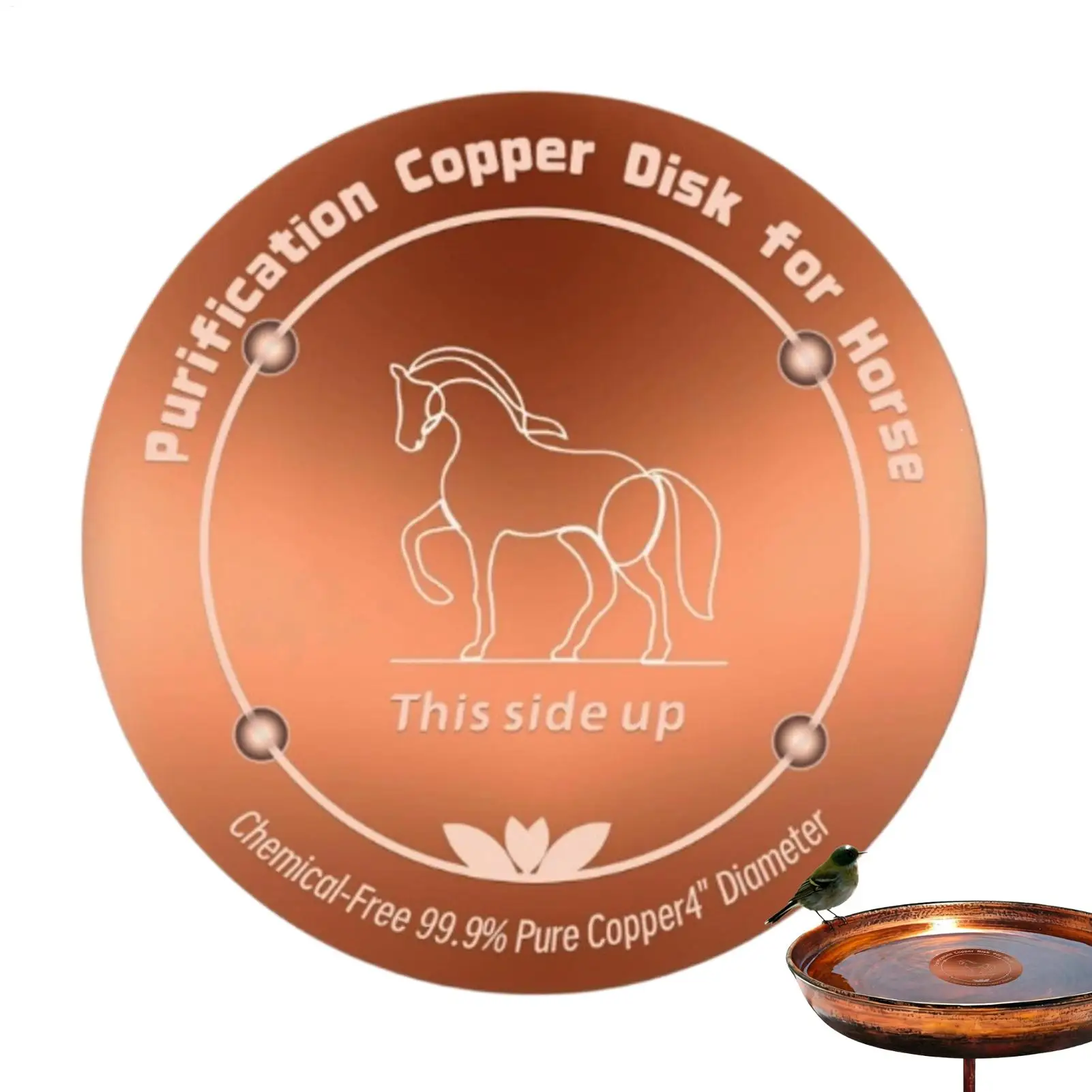 Copper Bird Bath Purifier With Triple-Point Support Bath Disk Ornament Feeder Accessory For Outdoor Garden Bird Bath Bowls