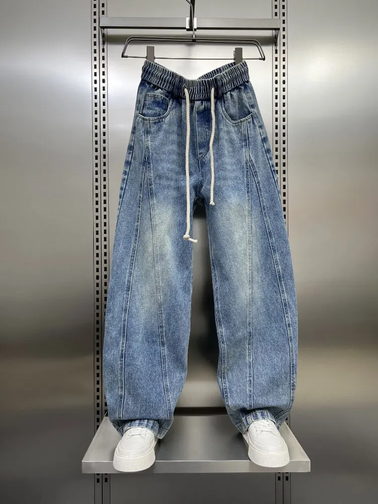 

Мужские повседневные джинсы прямого кроя весна 2025, широкие брюки-харлан с лоскутным дизайном, стильные, износостойкие, длинные брюки