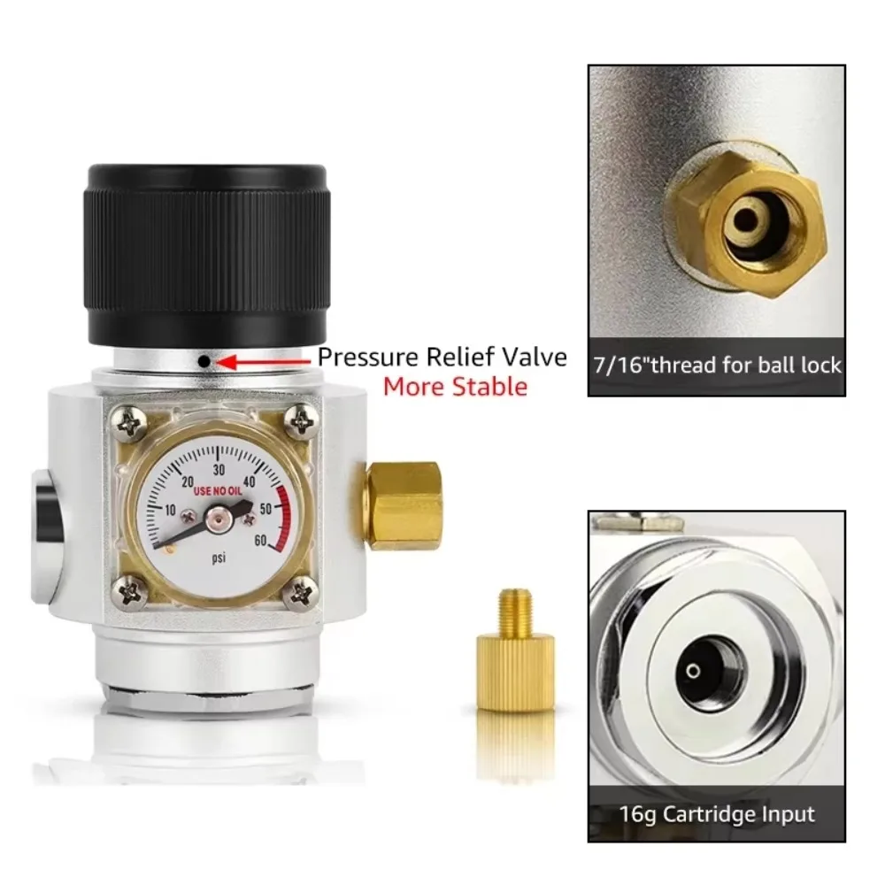 60psi Mini Co2 Regulator  Brewing Co2 Charger with Unique Relief Pressure Hole,Beer Keg Soda Cylinder Gas Charging Regulator