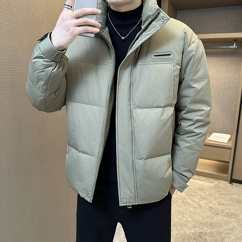 

New Mens Winter Simple Down Jacket Thickened Warm Loose Cotton-padded Jacket Men Stand-up Collar Down Jacket Simple Style Jacket