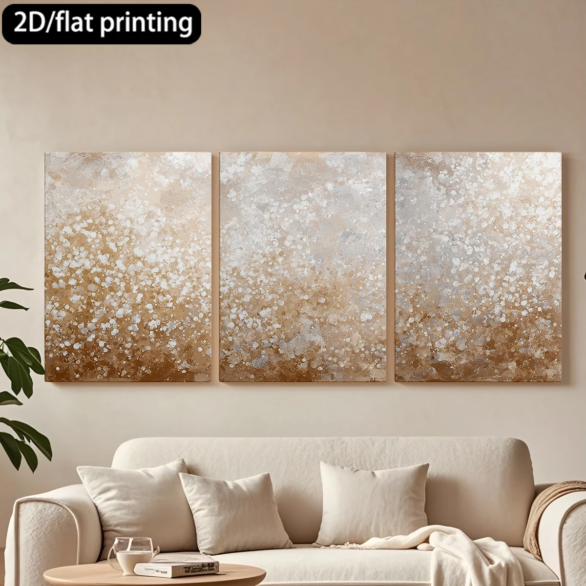 

2D плоская печать, набор из 3-х картин на холсте в деревянных рамах, абстрактные, с золотыми и серебряными вкраплениями. Декор для коридора и спальни.