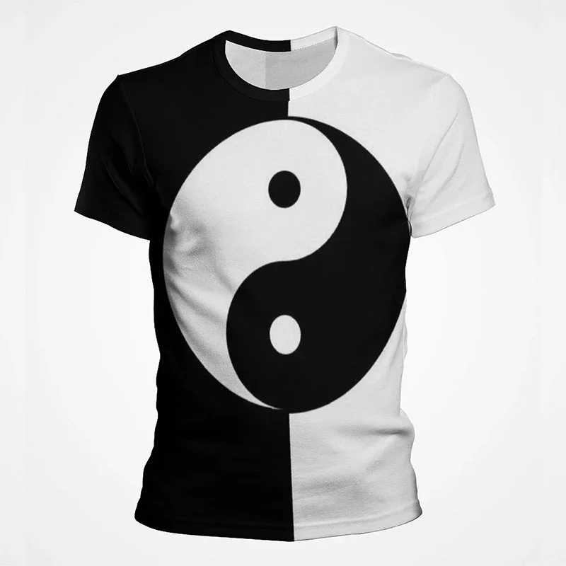 Tai Chi Print T Shirt Traditional Chinese Beliefs Tai Ji Yin Yang Short Sleeve Eight Trigrams Gossip Graphic Streetwear Top Tees