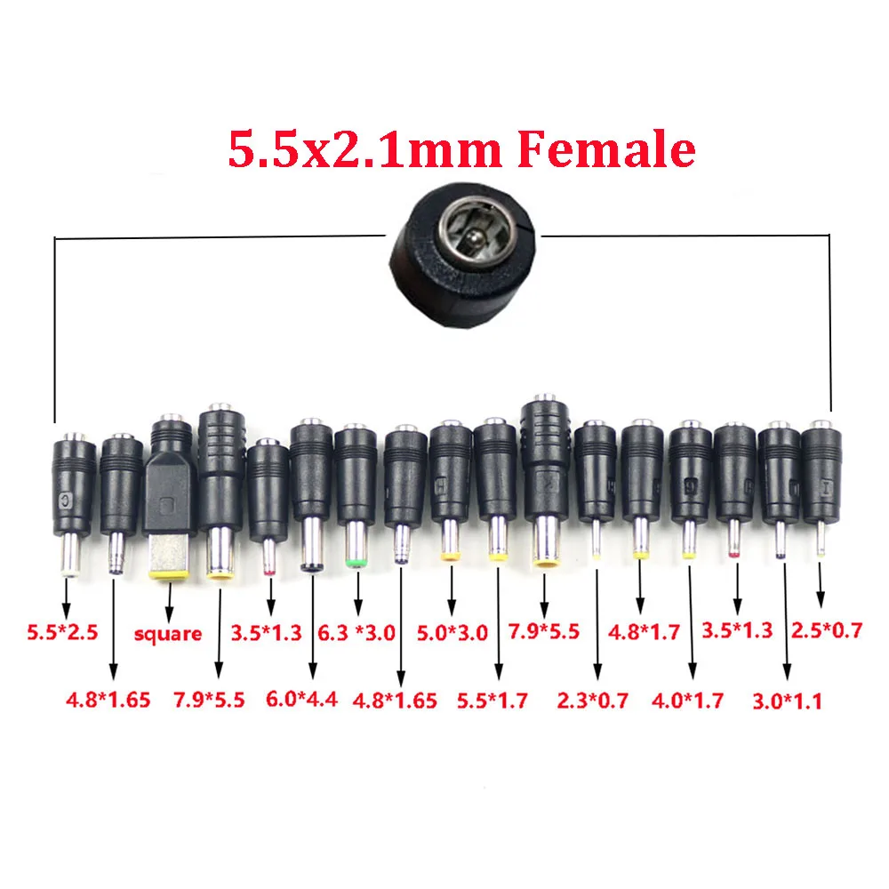 1piece DC Power Male to Female Adapter 5.5x2.1mm to 7.9*5.5/6.3*3.0/6.0*4.4/3.5*1.3/4.8*1.65/4.8*1.7 5.5*2.5mm Laptop Connector