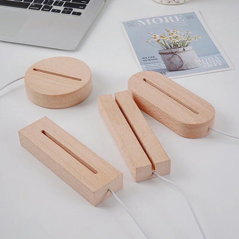 

Rectangular Wooden Led Lights Display Base Stand 3D Plexiglass Lamp Holder With USB Cable For Acrylic Night Lights Resin Art DIY